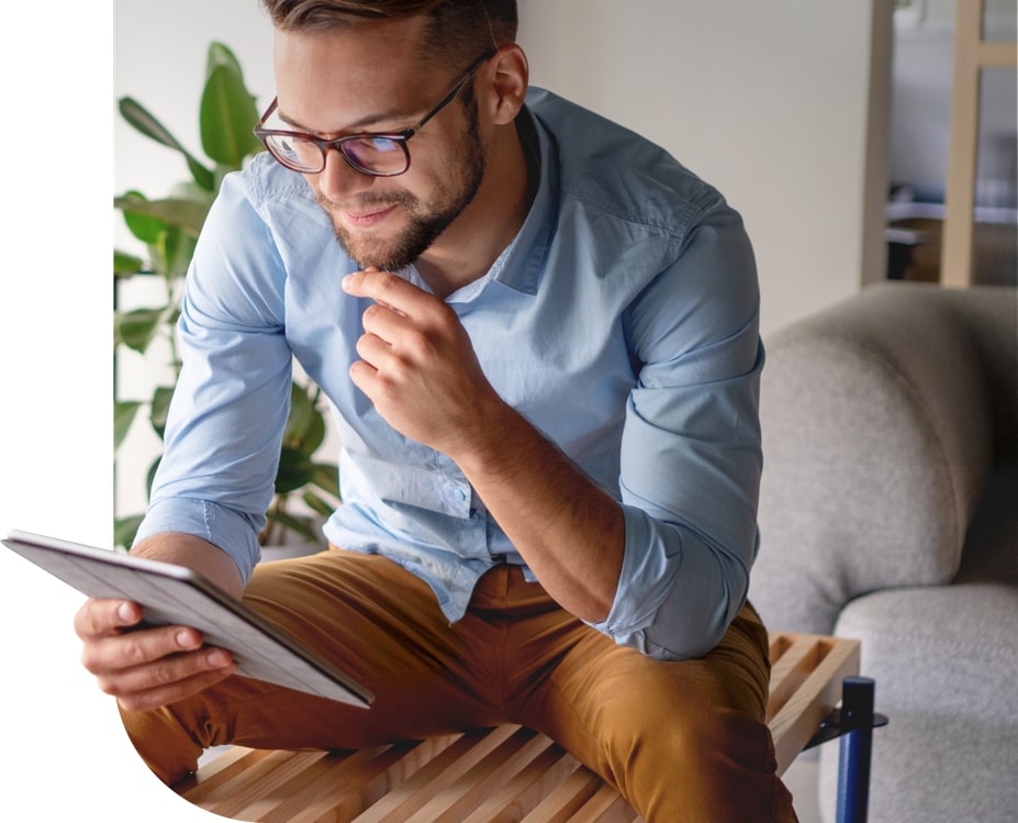 Chatting man with tablet